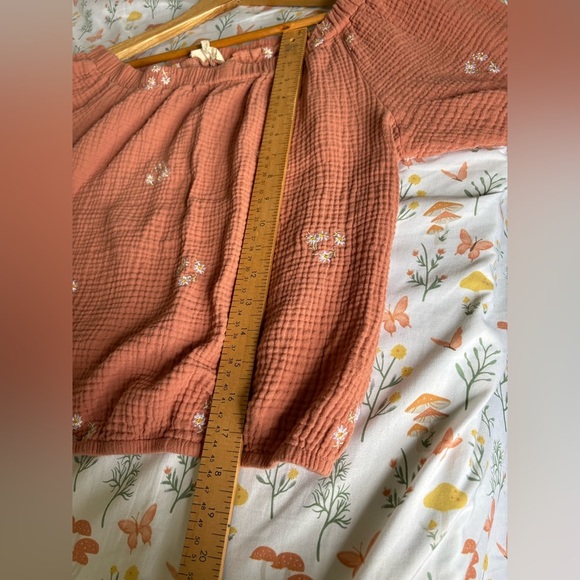 Solitaire Anthropologie size 1X pink daisy embroidered smocked top short sleeve - Picture 6 of 10